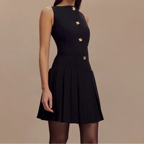 Meshki Black Mini Dress with Gold Accents - Picture 1 of 5
